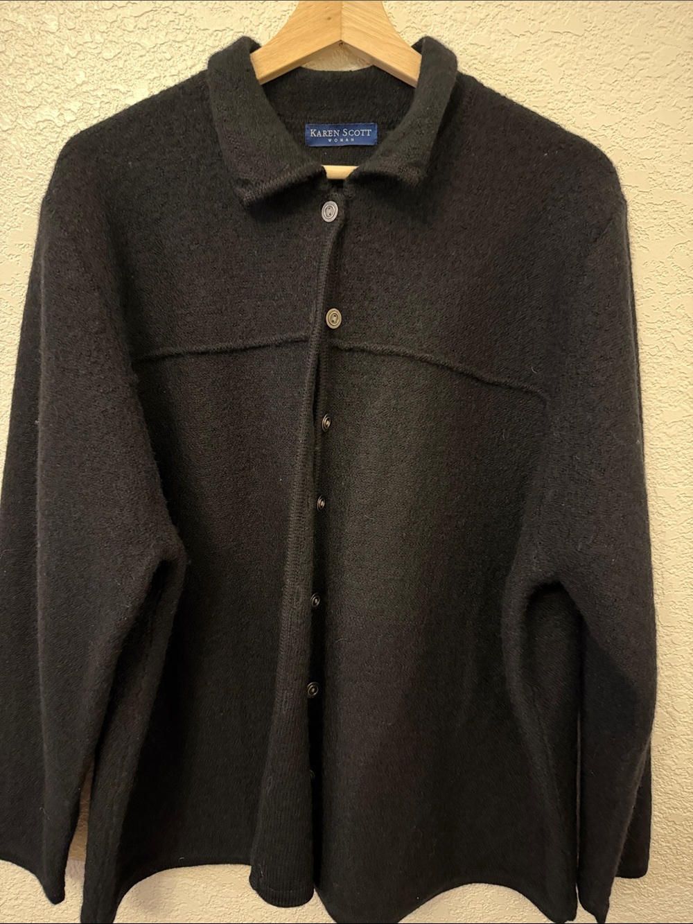 Karen Scott Black Button-Front Lightweight Wool Jacket